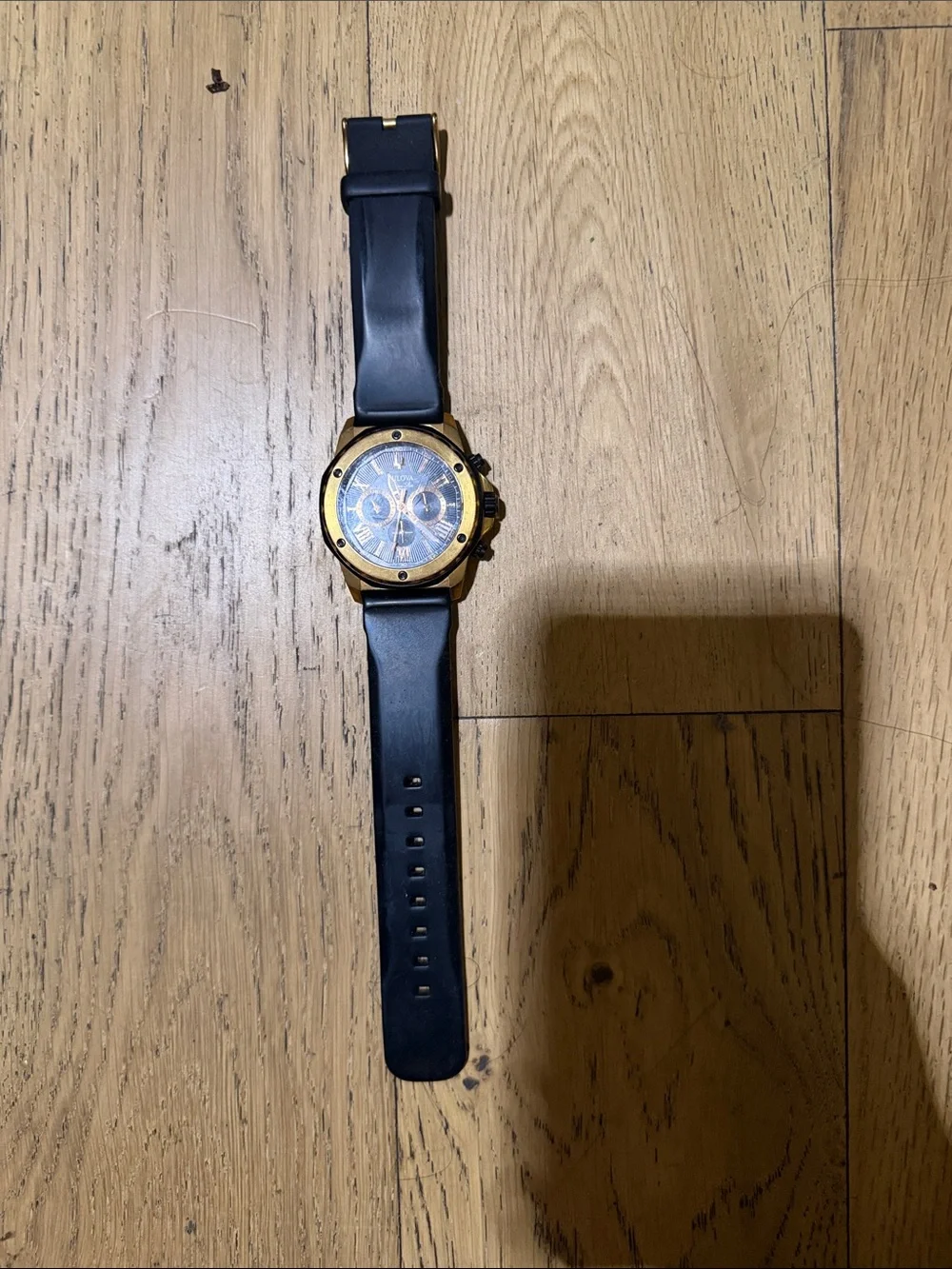 Bulova Gold Case Watch with Black Strap